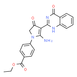 ChemSpider 2D Image | 4-[5-amino-3-oxo-4-(4-oxo-1H-quinazolin-2-yl)-2H-pyrrol-1-yl]benzoic acid ethyl ester | C21H18N4O4