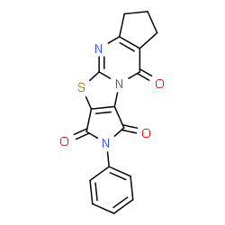 ChemSpider 2D Image | 2-Phenyl-7,8-dihydro-1H-cyclopenta[d]pyrrolo[3',4':4,5][1,3]thiazolo[3,2-a]pyrimidine-1,3,9(2H,6H)-trione | C17H11N3O3S