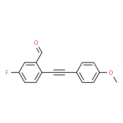 ChemSpider 2D Image | 5-Fluoro-2-((4-methoxyphenyl)ethynyl)benzaldehyde | C16H11FO2
