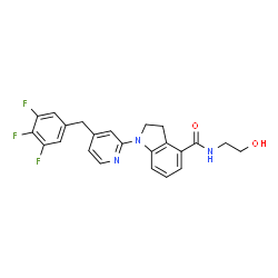 ChemSpider 2D Image | N-(2-Hydroxyethyl)-1-(4-(3,4,5-trifluorobenzyl)pyridin-2-yl)indoline-4-carboxamide | C23H20F3N3O2