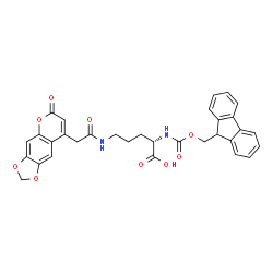 ChemSpider 2D Image | N~2~-[(9H-Fluoren-9-ylmethoxy)carbonyl]-N~5~-[(6-oxo-6H-[1,3]dioxolo[4,5-g]chromen-8-yl)acetyl]-L-ornithine | C32H28N2O9