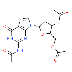 ChemSpider 2D Image | 2-Acetamido-9-[(3xi)-3,5-di-O-acetyl-2-deoxy-beta-L-glycero-pentofuranosyl]-1,9-dihydro-6H-purin-6-one | C16H19N5O7