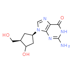 ChemSpider 2D Image | 2-Amino-9-[(1R,4R)-3-hydroxy-4-(hydroxymethyl)cyclopentyl]-1,9-dihydro-6H-purin-6-one | C11H15N5O3