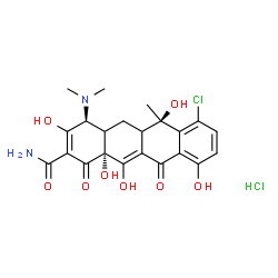 ChemSpider 2D Image | (4S,6R,12aR)-7-Chloro-4-(dimethylamino)-3,6,10,12,12a-pentahydroxy-6-methyl-1,11-dioxo-1,4,4a,5,5a,6,11,12a-octahydro-2-tetracenecarboxamide hydrochloride (1:1) | C22H24Cl2N2O8