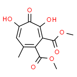 ChemSpider 2D Image | Dimethyl 5,7-dihydroxy-3-methyl-6-oxo-2,4,7-cycloheptatriene-1,2-dicarboxylate | C12H12O7