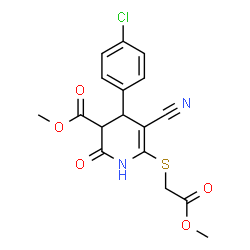 ChemSpider 2D Image | Methyl 4-(4-chlorophenyl)-5-cyano-6-[(2-methoxy-2-oxoethyl)sulfanyl]-2-oxo-1,2,3,4-tetrahydro-3-pyridinecarboxylate | C17H15ClN2O5S