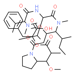 ChemSpider 2D Image | N,N-Dimethylvalyl-N-(1-{2-[3-(1-carboxy-2-phenylethoxy)-1-methoxy-2-methyl-3-oxopropyl]-1-pyrrolidinyl}-3-methoxy-5-methyl-1-oxo-4-heptanyl)-N-methylvalinamide | C40H66N4O9