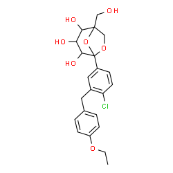 ChemSpider 2D Image | 5-[4-Chloro-3-(4-ethoxybenzyl)phenyl]-1-(hydroxymethyl)-6,8-dioxabicyclo[3.2.1]octane-2,3,4-triol (non-preferred name) | C22H25ClO7