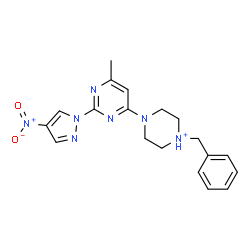 ChemSpider 2D Image | 1-Benzyl-4-[6-methyl-2-(4-nitro-1H-pyrazol-1-yl)-4-pyrimidinyl]piperazin-1-ium | C19H22N7O2