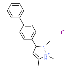 ChemSpider 2D Image | 3-(4-Biphenylyl)-1,2,5-trimethyl-2,3-dihydro-1H-pyrazol-1-ium iodide | C18H21IN2