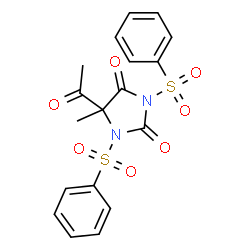 ChemSpider 2D Image | 5-Acetyl-5-methyl-1,3-bis(phenylsulfonyl)-2,4-imidazolidinedione | C18H16N2O7S2