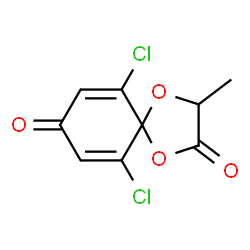 ChemSpider 2D Image | 6,10-Dichloro-3-methyl-1,4-dioxaspiro[4.5]deca-6,9-diene-2,8-dione | C9H6Cl2O4