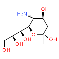 ChemSpider 2D Image | (6R)-5-Amino-1,3,5-trideoxy-6-[(1S,2R)-1,2,3-trihydroxypropyl]-alpha-L-threo-hex-2-ulopyranose | C9H19NO6