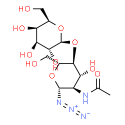 ChemSpider 2D Image | N-[(2R,3R,4R,5S,6R)-2-Azido-4-hydroxy-6-(hydroxymethyl)-5-{[(2S,3R,4S,5R,6R)-3,4,5-trihydroxy-6-(hydroxymethyl)tetrahydro-2H-pyran-2-yl]oxy}tetrahydro-2H-pyran-3-yl]acetamide (non-preferred name) | C14H24N4O10