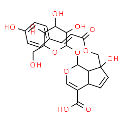 ChemSpider 2D Image | 1-(Hexopyranosyloxy)-7-hydroxy-7-({[(2E)-3-(4-hydroxyphenyl)-2-propenoyl]oxy}methyl)-1,4a,7,7a-tetrahydrocyclopenta[c]pyran-4-carboxylic acid | C25H28O13