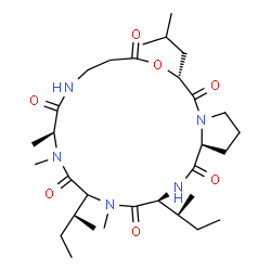 ChemSpider 2D Image | (3S,9S,16R,21aS)-3,6-Di[(2S)-2-butanyl]-16-isobutyl-5,8,9-trimethyldodecahydropyrrolo[1,2-d][1,4,7,10,13,16]oxapentaazacyclononadecine-1,4,7,10,14,17(11H,16H)-hexone | C31H53N5O7