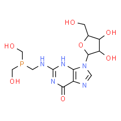 ChemSpider 2D Image | 2-({[Bis(hydroxymethyl)phosphino]methyl}amino)-9-pentofuranosyl-3,9-dihydro-6H-purin-6-one | C13H20N5O7P