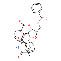ChemSpider 2D Image | 5-Ethyl-1-(2,3,5-tri-O-benzoyl-beta-L-xylofuranosyl)-2,4(1H,3H)-pyrimidinedione | C32H28N2O9