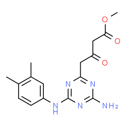 ChemSpider 2D Image | Methyl 4-{4-amino-6-[(3,4-dimethylphenyl)amino]-1,3,5-triazin-2-yl}-3-oxobutanoate | C16H19N5O3