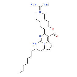 ChemSpider 2D Image | 4-[(Diaminomethylene)amino]butyl 7-heptyl-4-pentyl-2,4,6,7,8,8a-hexahydro-1H-5,6,8b-triazaacenaphthylene-3-carboxylate | C27H48N6O2