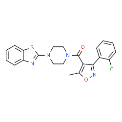 ChemSpider 2D Image | [4-(1,3-Benzothiazol-2-yl)-1-piperazinyl][3-(2-chlorophenyl)-5-methyl-1,2-oxazol-4-yl]methanone | C22H19ClN4O2S
