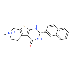 ChemSpider 2D Image | (2R)-7-Methyl-2-(2-naphthyl)-4-oxo-1,2,3,4,5,6,7,8-octahydropyrido[4',3':4,5]thieno[2,3-d]pyrimidin-7-ium | C20H20N3OS