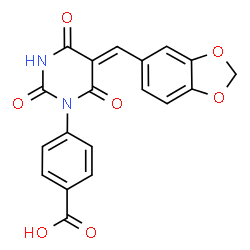 ChemSpider 2D Image | 4-[(5Z)-5-(1,3-Benzodioxol-5-ylmethylene)-2,4,6-trioxotetrahydro-1(2H)-pyrimidinyl]benzoic acid | C19H12N2O7