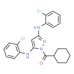 ChemSpider 2D Image | {3,5-Bis[(2-chlorophenyl)amino]-1H-pyrazol-1-yl}(cyclohexyl)methanone | C22H22Cl2N4O