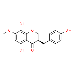 ChemSpider 2D Image | (3R)-5,8-Dihydroxy-3-(4-hydroxybenzyl)-7-methoxy-2,3-dihydro-4H-chromen-4-one | C17H16O6