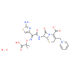 ChemSpider 2D Image | (6R,7R)-7-{[(2-Amino-1,3-thiazol-4-yl){[(2-carboxy-2-propanyl)oxy]imino}acetyl]amino}-8-oxo-3-(1-pyridiniumylmethyl)-5-thia-1-azabicyclo[4.2.0]oct-2-ene-2-carboxylate hydrate (1:1) | C22H24N6O8S2