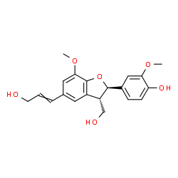 ChemSpider 2D Image | 4-[(2R,3S)-3-(Hydroxymethyl)-5-(3-hydroxy-1-propen-1-yl)-7-methoxy-2,3-dihydro-1-benzofuran-2-yl]-2-methoxyphenol | C20H22O6