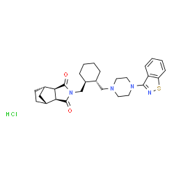 ChemSpider 2D Image | (1R,2S,6R,7S)-4-{[(1S,2S)-2-{[4-(1,2-Benzothiazol-3-yl)-1-piperazinyl]methyl}cyclohexyl]methyl}-4-azatricyclo[5.2.1.0~2,6~]decane-3,5-dione hydrochloride (1:1) | C28H37ClN4O2S