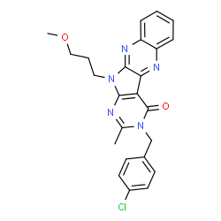 ChemSpider 2D Image | 3-(4-Chlorobenzyl)-11-(3-methoxypropyl)-2-methyl-3,11-dihydro-4H-pyrimido[5',4':4,5]pyrrolo[2,3-b]quinoxalin-4-one | C24H22ClN5O2