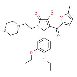 ChemSpider 2D Image | 5-(3,4-Diethoxyphenyl)-3-hydroxy-4-(5-methyl-2-furoyl)-1-[2-(4-morpholinyl)ethyl]-1,5-dihydro-2H-pyrrol-2-one | C26H32N2O7