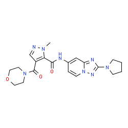 ChemSpider 2D Image | 1-Methyl-4-(4-morpholinylcarbonyl)-N-[2-(1-pyrrolidinyl)[1,2,4]triazolo[1,5-a]pyridin-7-yl]-1H-pyrazole-5-carboxamide | C20H24N8O3