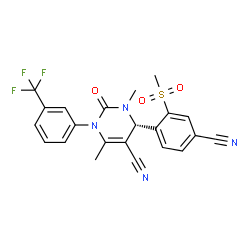 ChemSpider 2D Image | (4S)-4-(4-cyano-2-methanesulfonylphenyl)-3,6-dimethyl-2-oxo-1-[3-(trifluoromethyl)phenyl]-4H-pyrimidine-5-carbonitrile | C22H17F3N4O3S