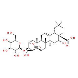 ChemSpider 2D Image | (2alpha,3beta,16alpha)-3-(beta-D-Glucopyranosyloxy)-16,23-dihydroxy-24-oxo-2,24-epoxyolean-12-en-28-oic acid | C36H54O12