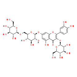 ChemSpider 2D Image | 2-(3,4-Dihydroxyphenyl)-7-{[6-O-(beta-D-glucopyranosyl)-beta-D-glucopyranosyl]oxy}-5-hydroxy-4-oxo-4H-chromen-3-yl beta-D-glucopyranoside | C33H40O22