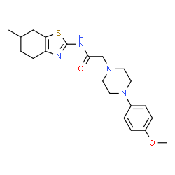 ChemSpider 2D Image | 2-[4-(4-Methoxyphenyl)-1-piperazinyl]-N-(6-methyl-4,5,6,7-tetrahydro-1,3-benzothiazol-2-yl)acetamide | C21H28N4O2S