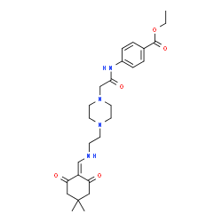 ChemSpider 2D Image | Ethyl 4-({[4-(2-{[(4,4-dimethyl-2,6-dioxocyclohexylidene)methyl]amino}ethyl)-1-piperazinyl]acetyl}amino)benzoate | C26H36N4O5