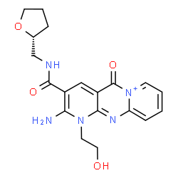 ChemSpider 2D Image | 2-Amino-1-(2-hydroxyethyl)-5-oxo-3-{[(2R)-tetrahydro-2-furanylmethyl]carbamoyl}-1,5-dihydrodipyrido[1,2-a:2',3'-d]pyrimidin-6-ium | C19H22N5O4