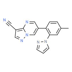 ChemSpider 2D Image | 6-[4-Methyl-2-(1H-pyrazol-1-yl)phenyl]pyrazolo[1,5-a]pyrimidine-3-carbonitrile | C17H12N6