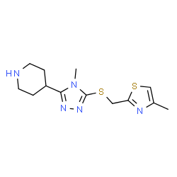 ChemSpider 2D Image | 4-(4-Methyl-5-{[(4-methyl-1,3-thiazol-2-yl)methyl]sulfanyl}-4H-1,2,4-triazol-3-yl)piperidine | C13H19N5S2
