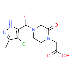 ChemSpider 2D Image | {4-[(4-Chloro-3-methyl-1H-pyrazol-5-yl)carbonyl]-2-oxo-1-piperazinyl}acetic acid | C11H13ClN4O4
