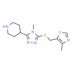 ChemSpider 2D Image | 4-(4-Methyl-5-{[(4-methyl-1,3-thiazol-5-yl)methyl]sulfanyl}-4H-1,2,4-triazol-3-yl)piperidine | C13H19N5S2