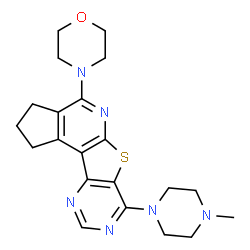 ChemSpider 2D Image | 7-(4-Methyl-1-piperazinyl)-4-(4-morpholinyl)-2,3-dihydro-1H-cyclopenta[4',5']pyrido[3',2':4,5]thieno[3,2-d]pyrimidine | C21H26N6OS