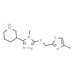 ChemSpider 2D Image | 3-(4-Methyl-5-{[(4-methyl-1,3-thiazol-2-yl)methyl]sulfanyl}-4H-1,2,4-triazol-3-yl)piperidine | C13H19N5S2