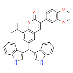 ChemSpider 2D Image | 6-(Di-1H-indol-3-ylmethyl)-3-(3,4-dimethoxyphenyl)-8-isopropyl-2H-chromen-2-one | C37H32N2O4