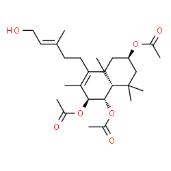 ChemSpider 2D Image | (1S,2S,6S,8aS)-4-[(3E)-5-Hydroxy-3-methyl-3-penten-1-yl]-3,4a,8,8-tetramethyl-1,2,4a,5,6,7,8,8a-octahydronaphthalene-1,2,6-triyl triacetate | C26H40O7