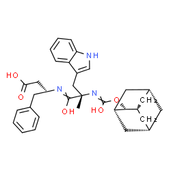 ChemSpider 2D Image | (3S)-3-{[(2S)-2-({[(1S,2R,5S)-Adamantan-2-yloxy](hydroxy)methylene}amino)-1-hydroxy-3-(1H-indol-3-yl)-2-methylpropylidene]amino}-4-phenylbutanoic acid | C33H39N3O5